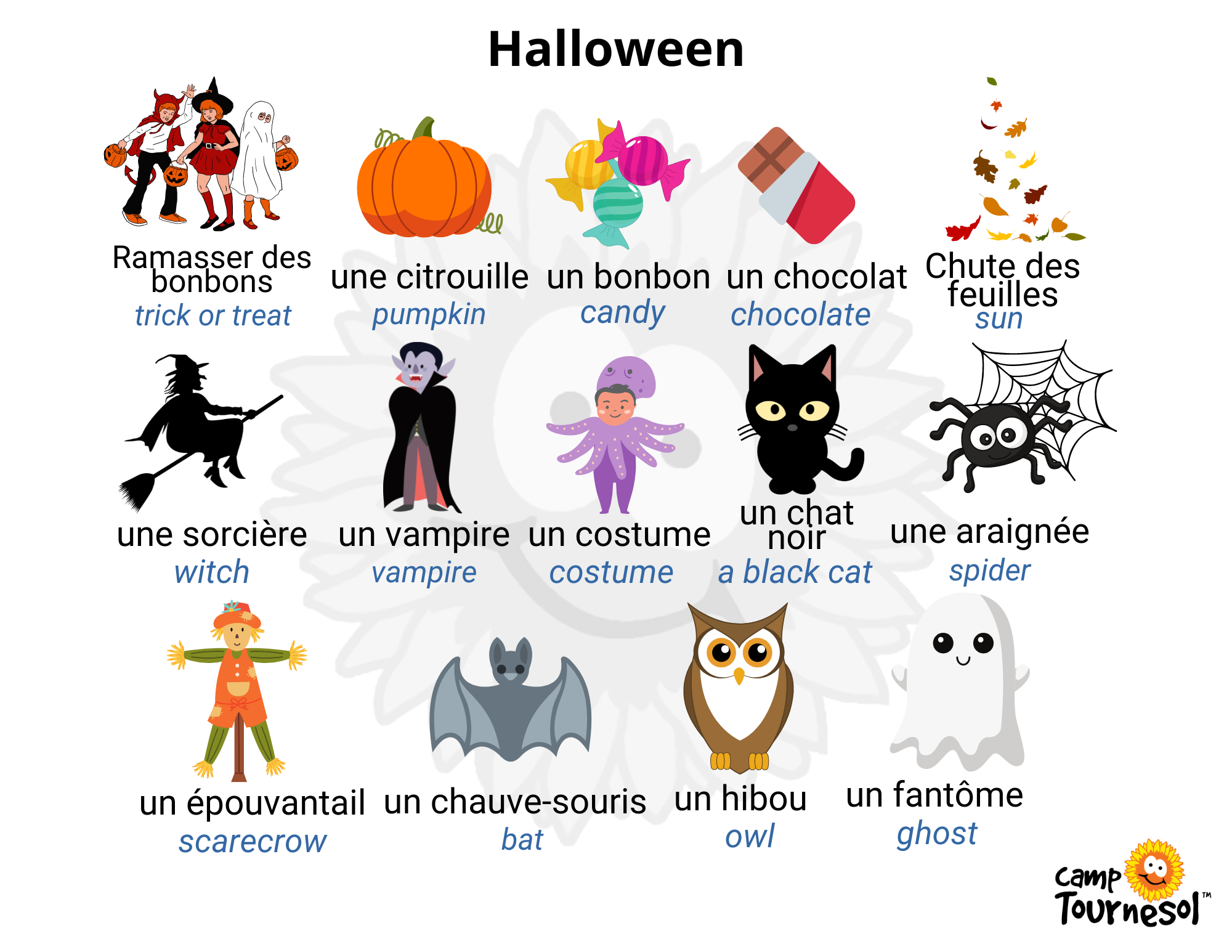 French Vocabulary For Halloween Camp Tournesol